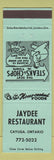Matchbook Cover - Jaydee Restaurant Cayuga ON