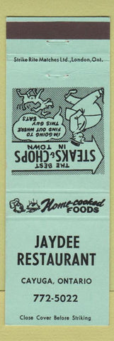 Matchbook Cover - Jaydee Restaurant Cayuga ON