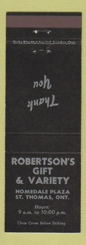 Matchbook Cover - Robertson's Gift Variety St Thomas ON