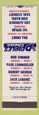 Matchbook Cover - Election Reading OH Cincinnati Labanz Zimmer Rakel Albrinck