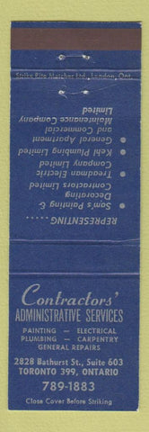 Matchbook Cover - Contractors' Services Painting Repairs Plumbing Toronto ON