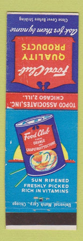 Matchbook Cover - Food Club Grocery Canned Orange Grapefruit Chicago IL