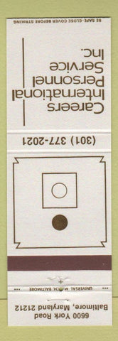 Matchbook Cover - Careers International Temp Service Job Placement Baltimore MD