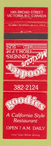 Matchbook Cover - Goodies California Restaurant Victoria BC