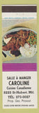 Matchbook Cover - Salle A Manger Caroline Montreal QC chicken dinner