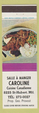 Matchbook Cover - Salle A Manger Caroline Montreal QC chicken dinner