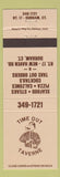 Matchbook Cover - Time Out Taverne Durham CT pizza