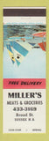 Matchbook Cover - Miller's Meats Grocery Sussex NB