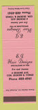 Matchbook Cover - EJ Hair Design Salon Toronto ON