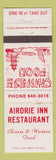 Matchbook Cover - Airdrie Inn Restaurant Chinese Food WEAR