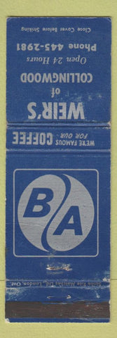 Matchbook Cover - Weir's of Collingwood ON WORN