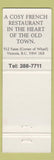 Matchbook Cover - Chez Pierre Restaurant Victoria BC