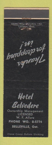 Matchbook Cover - Hotel Belvedere Belleville ON