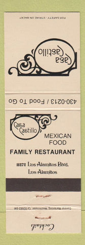 Matchbook Cover - Casa Castillo Mexican Restaurant Los Alamitos CA