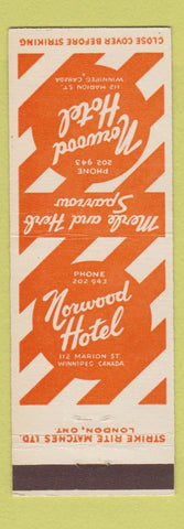 Matchbook Cover - Norwood Hotel Winnipeg MB orange