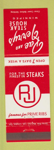 Matchbook Cover - Rae and Jerry's Steak House Winnipeg MB