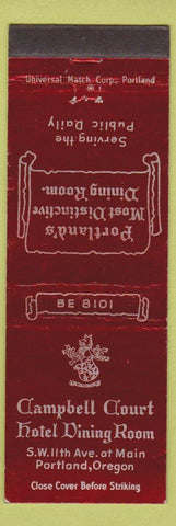 Matchbook Cover - Campbell Court Hotel Dining Room Portland OR