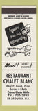 Matchbook Cover - Restaurant Chalet Blanc ST Jacques NB