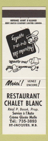 Matchbook Cover - Restaurant Chalet Blanc ST Jacques NB