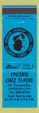 Matchbook Cover - Epicerie Chez Ti-Pere Fraserville QC Cigars Pipes blue