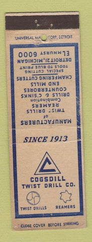 Matchbook Cover - Cogsdill twist drill CO. Drills counterbores Detroit MI