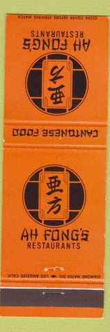 Matchbook Cover - Ah Fongs Restaurants Hollywood CA Beverly Hills CA Encino CA