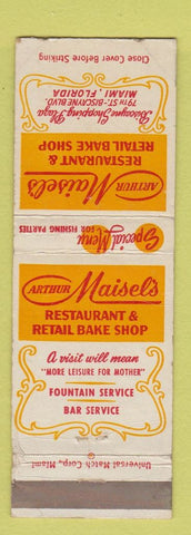 Matchbook Cover - Arthur Maisel's Resaurant and Bake Shop Miami FL