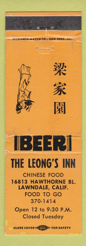 Matchbook Cover - The Leong's Inn Chinese Food Lawndale CA