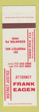 Matchbook Cover - Attorney Frank Eagen District Judge Scranton PA