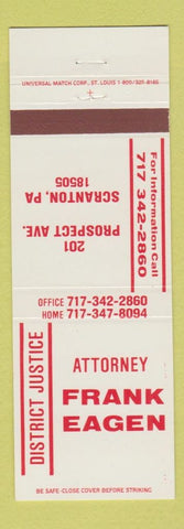 Matchbook Cover - Attorney Frank Eagen District Judge Scranton PA