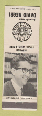 Matchbook Cover - Assemblyman David Negri CA California State San Fernando