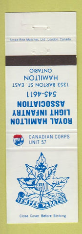 Matchbook Cover - Royal Hamilton Light Infantry Association ON