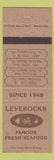 Matchbook Cover - Leverocks Seafood St Petersburg FL  Madeira Pineallas Park