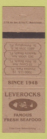 Matchbook Cover - Leverocks Seafood St Petersburg FL  Madeira Pineallas Park