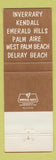 Matchbook Cover Tabatchnick's Restaurant Deli Delray Beach Kendall Palm Aire FL
