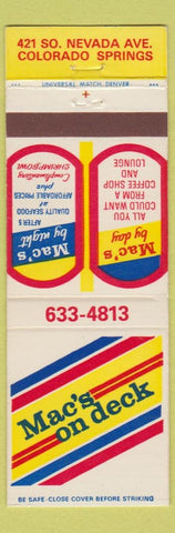 Matchbook Cover - Mac's on Deck Restaurant Colorado Springs