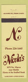 Matchbook Cover - Nicola's Fresno CA