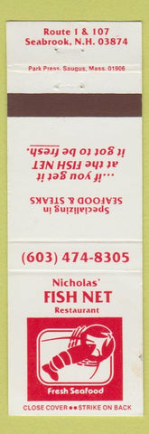 Matchbook Cover - Nicholas' Fish Net Restaurant Seabrook NH