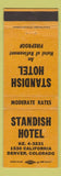 Matchbook Cover - Standish Hotel Denver Colorado