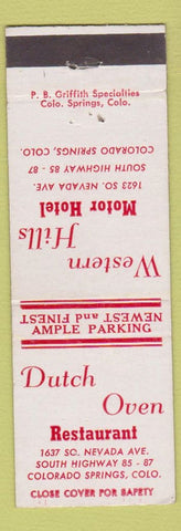 Matchbook Cover - Dutch Oven Restaurant Western Hills Motel Colorado Springs