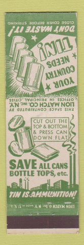 Matchbook Cover - WWII Save Tin Lion MAtch