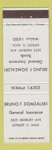 Matchbook Cover - Bruno Domzalski Insurance Detroit MI