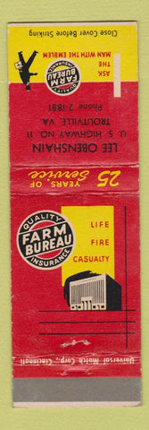 Matchbook Cover - Farm Bureau Insurance Lee Obenshain Troutville VA