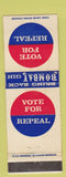 Matchbook Cover - Bombay Gin Bring Back Vote for Repeal liquor joke gag