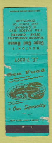 Matchbook Cover - Norton's Cape Cod House Anaheim CA Disneyland reference WORN