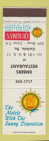 Matchbook Cover - Ember's Restaurant Motel Carlisle PA