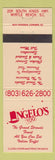 Matchbook Cover - Angelo's Too Myrtle Beach SC