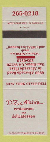 Matchbook Cover - DZ Akins Restaurant Deli San Diego CA