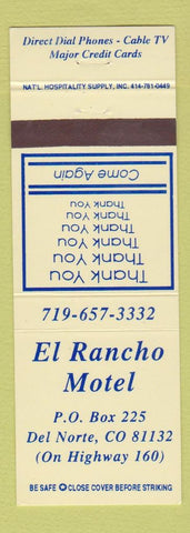 Matchbook Cover - El Rancho Motel Del Norte Colorado
