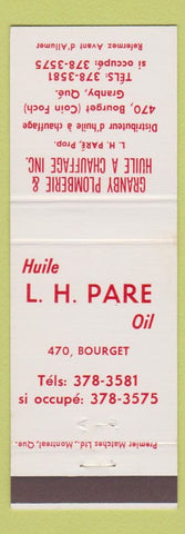 Matchbook Cover - Granby Plomberie QC LH Pare oil gas